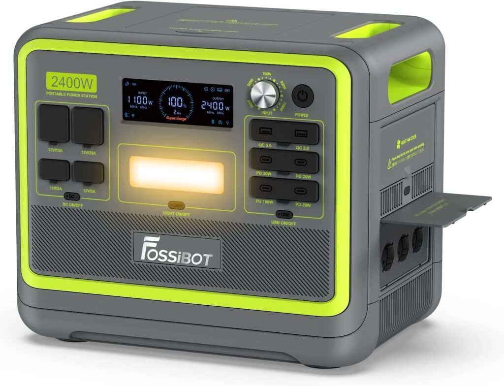 FOSSiBOT F2400 : générateur solaire portable 2048Wh avec charge rapide et sortie 230V.