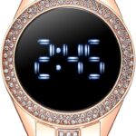 Montre analogique en acier inoxydable avec cadran en diamant pour hommes et femmes.