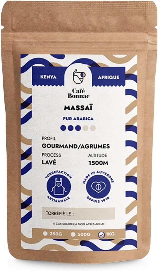 Café Bonnac : Café moulu 100% Arabica du Kenya, torréfié en France, au goût intense.