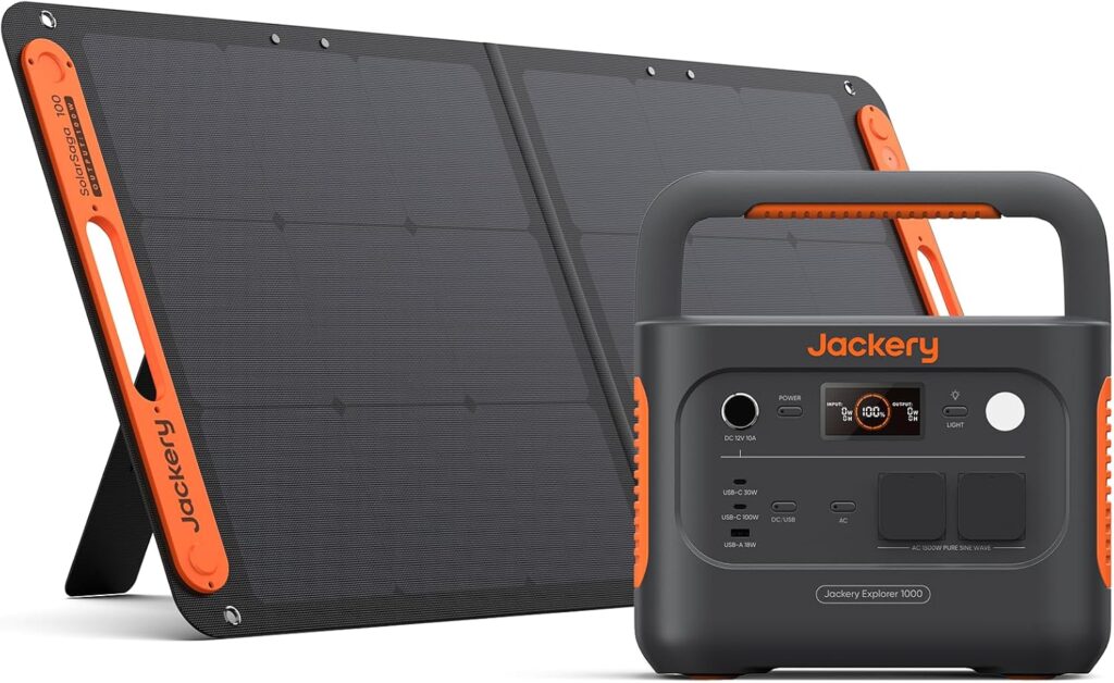 Jackery E1000 v2 : station électrique portable avec panneau solaire de 100W pour extérieur.