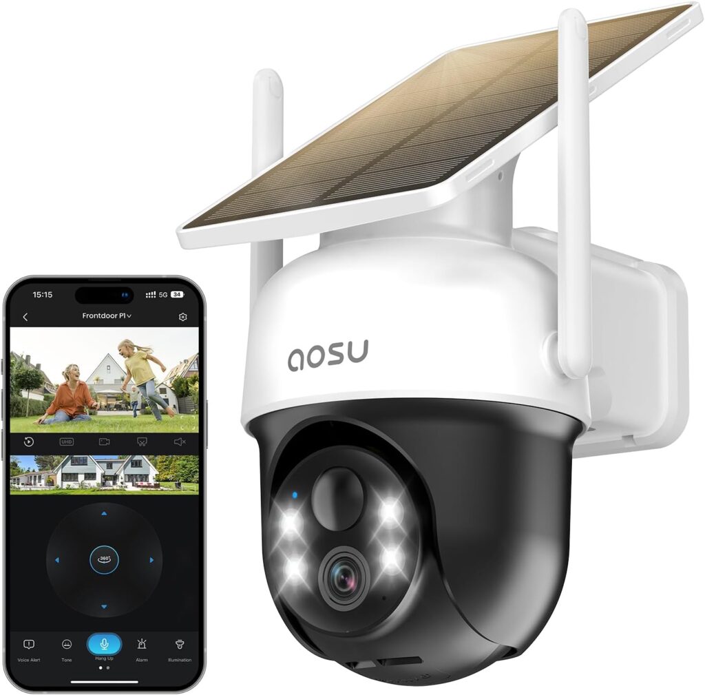 Aosu 2K D1 : Caméra de surveillance solaire 3MP avec suivi automatique pour extérieur.