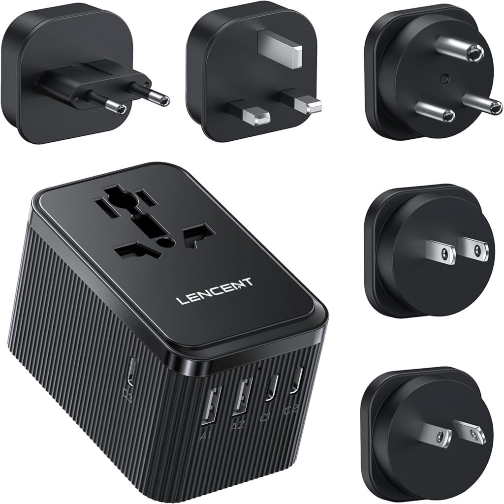 Universal Travel Adapter LENCENT Compatible avec USA, Europe, Asie, 3 USB C et 2 USB A.