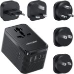 Universal Travel Adapter LENCENT Compatible avec USA, Europe, Asie, 3 USB C et 2 USB A.