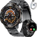 Montre connectée 1,43 pouces AMOLED avec capteur de fréquence cardiaque et étanchéité IP68, disponible en noir et rose.