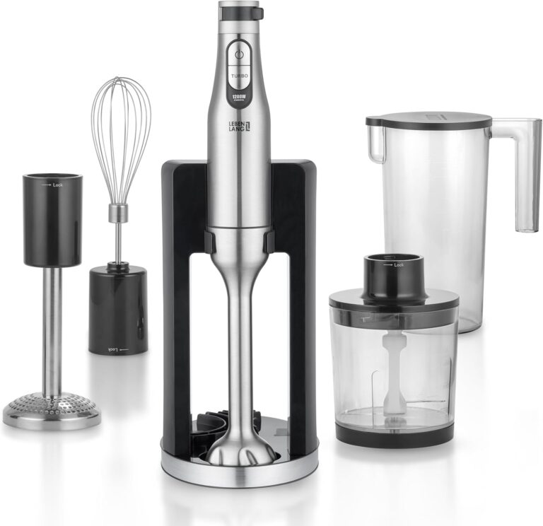 LEBENLANG Premium 1200W : Mixeur plongeant avec accessoires et protection anti-éclaboussures.