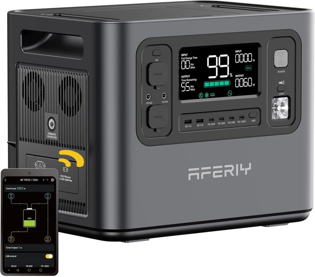 AFERIY Générateur portable électrique 2400W avec batterie LiFePO4 et application, 7 ans de garantie