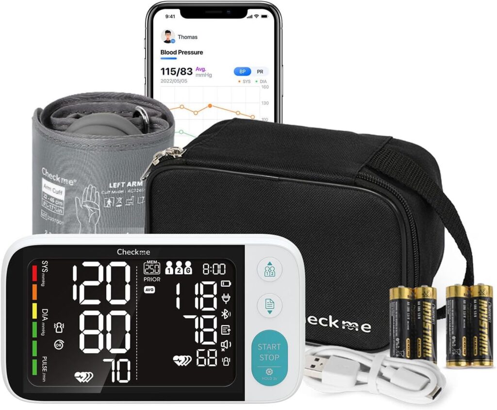 Moniteur de pression artérielle CheckMe BP3 C2 : détection d’arythmie, application iOS/Android.