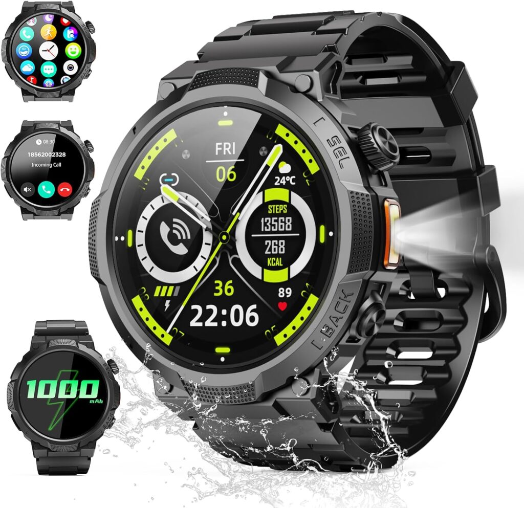 Montée en puissance des montres connectées : la montre intelligente militaire avec lampe LED et autonomie de 1000mAh.