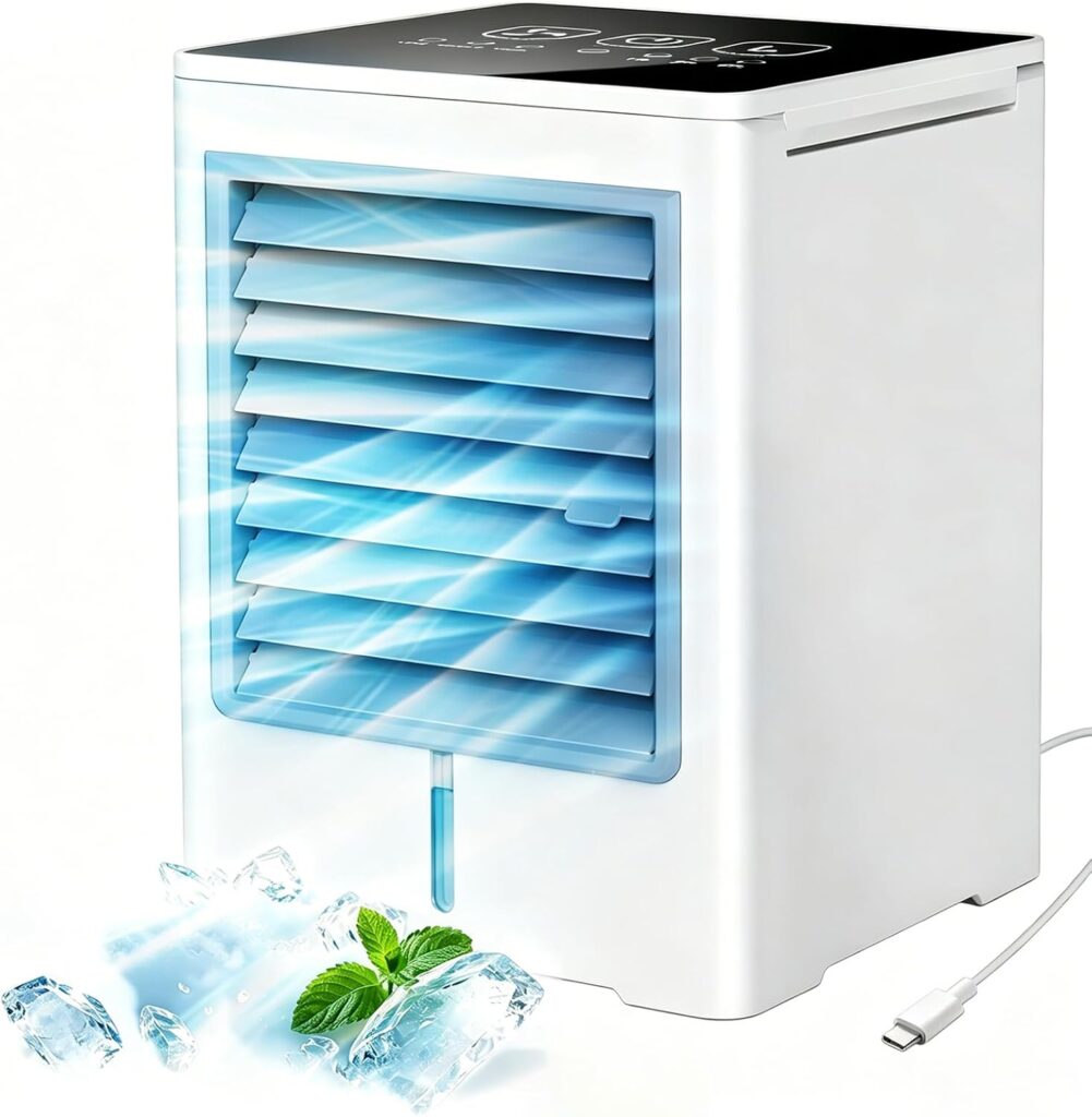 Appareil de climatisation mobile 3 en 1 : ventilateur USB silencieux avec écran tactile pour bureau