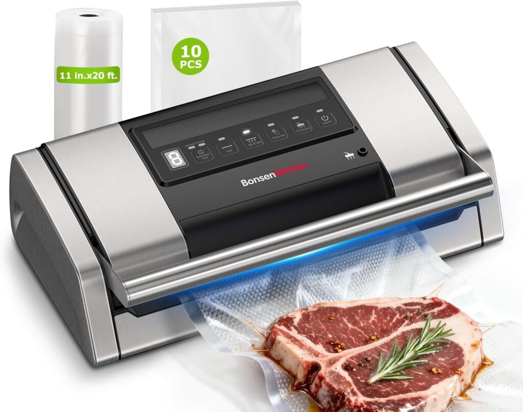 Bonsenkitchen VS5100 : Scellant sous vide performant avec coupeur intégré et sacs pré-découpés
