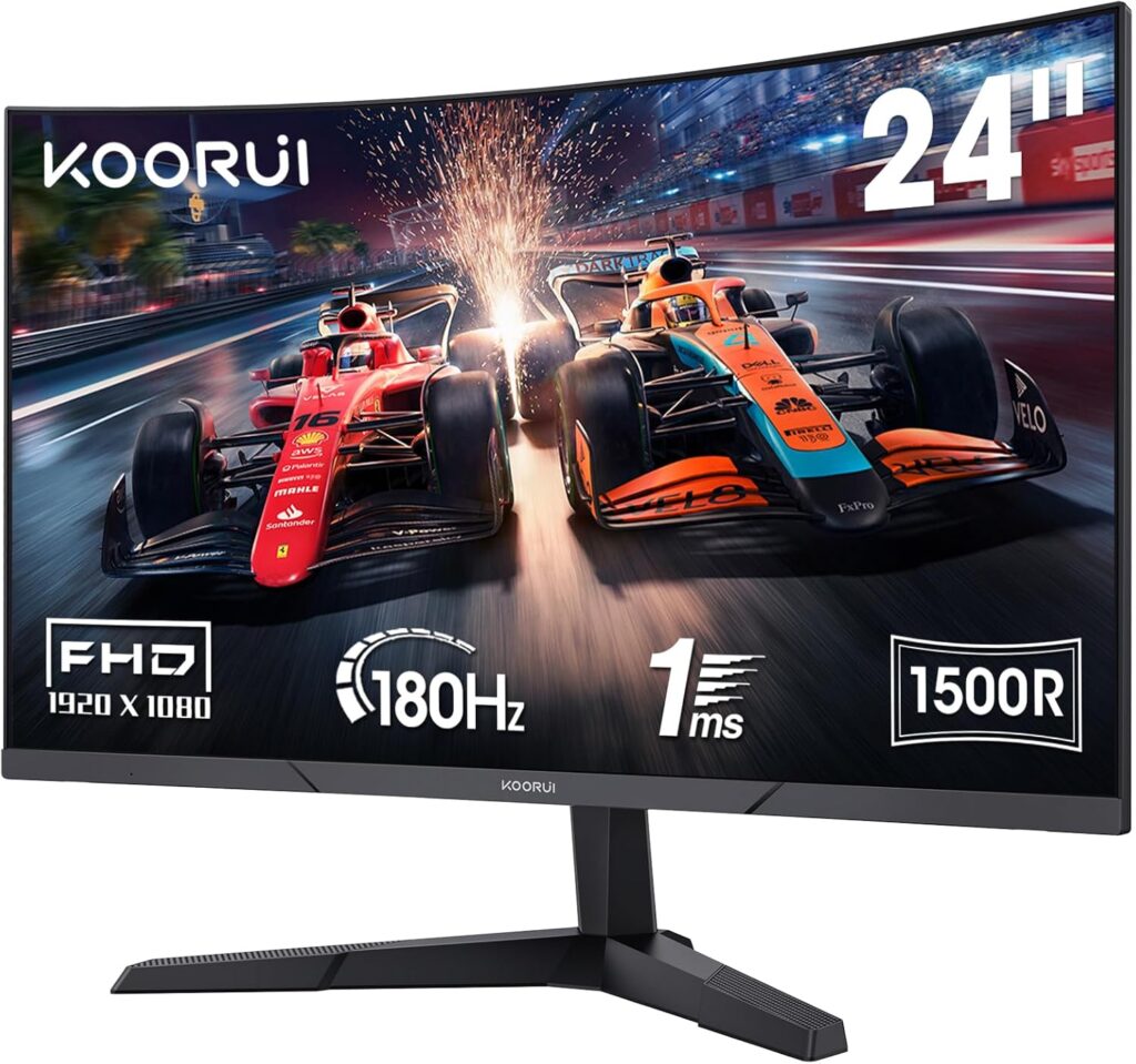 KOORUI 24 Inch Gamer Curved PC Screen : Full HD 180Hz, 1ms, HDMI 2.0 et VESA 100x100mm