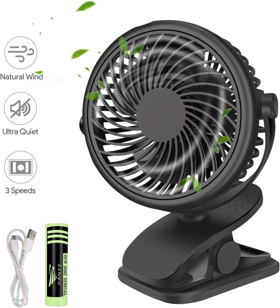 Mini USB Quiet Fan avec clip : Ventilateur portable rechargeable de 3000mAh pour bureau et voyage