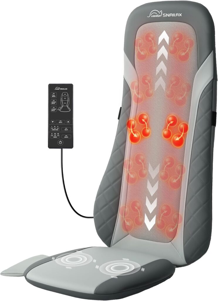 Le coussin de massage Shiatsu Snailax avec chaleur disponible pour soulager les douleurs lombaires.