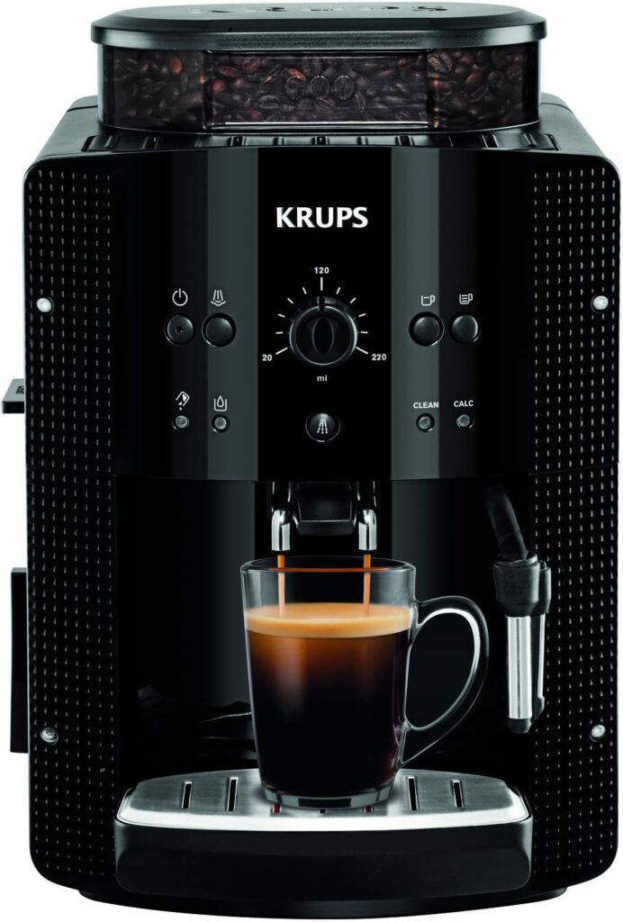 KRUPS présente un moulin à café automatique avec buse à vapeur pour cappuccino en France.