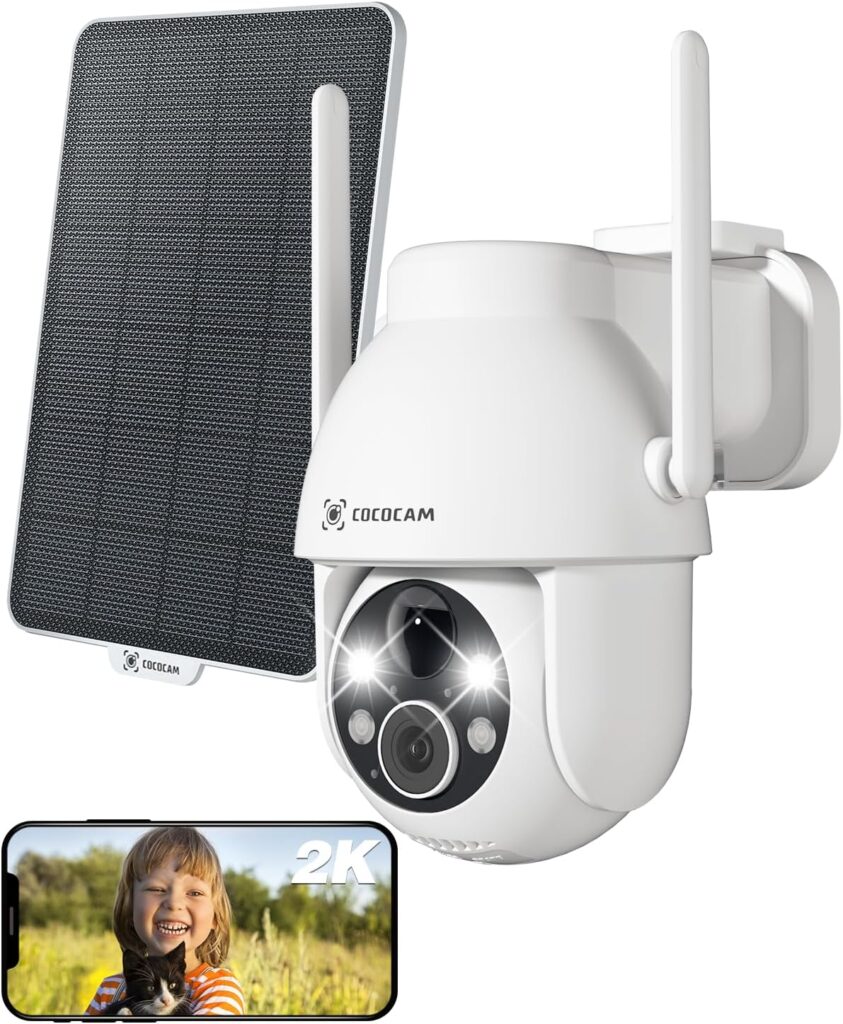 Cameraman COCOCAM 2K : surveillance extérieure WiFi avec détection AI et vision nocturne colorée