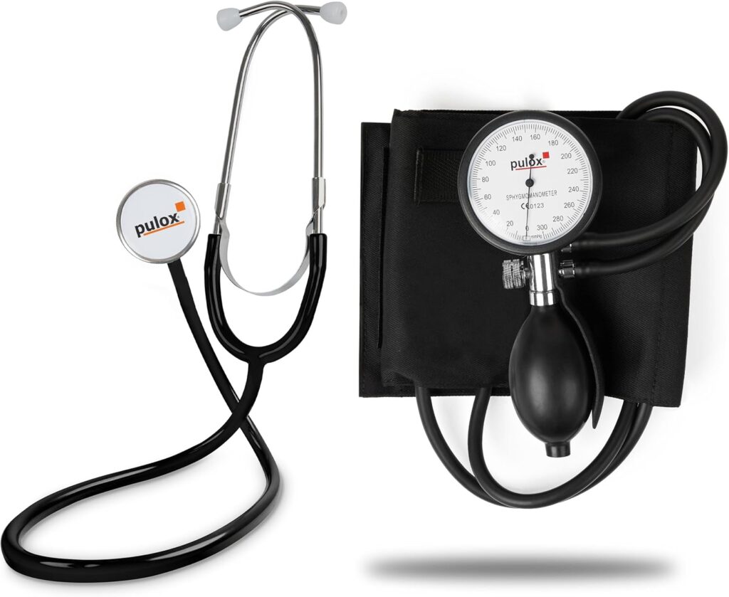 Kit stéthoscope à tête plate et tensiomètre manuel : instruments professionnels pour la santé.