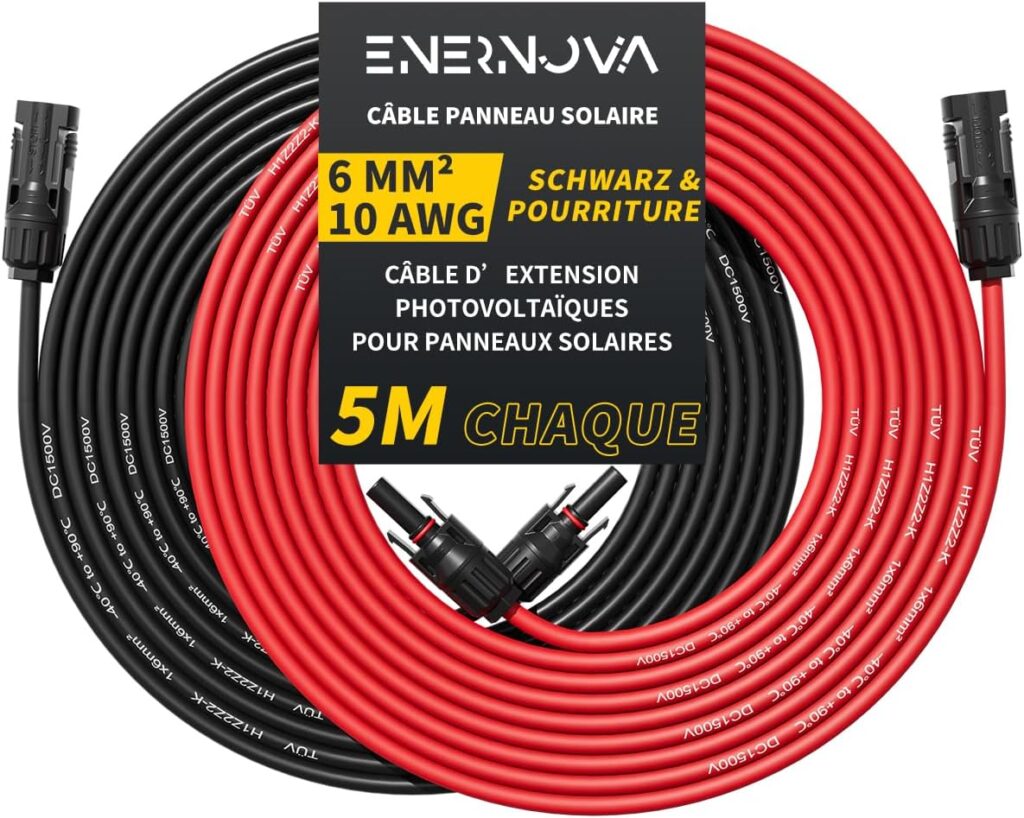 Enernova présente son câble solaire IP67 4mm²/6mm² pour panneaux solaires en extérieur.
