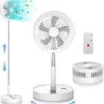 Ventilateur pédestal pliable 22 dB avec télécommande et batterie de 8000 mAh, pour bureau et voyage.