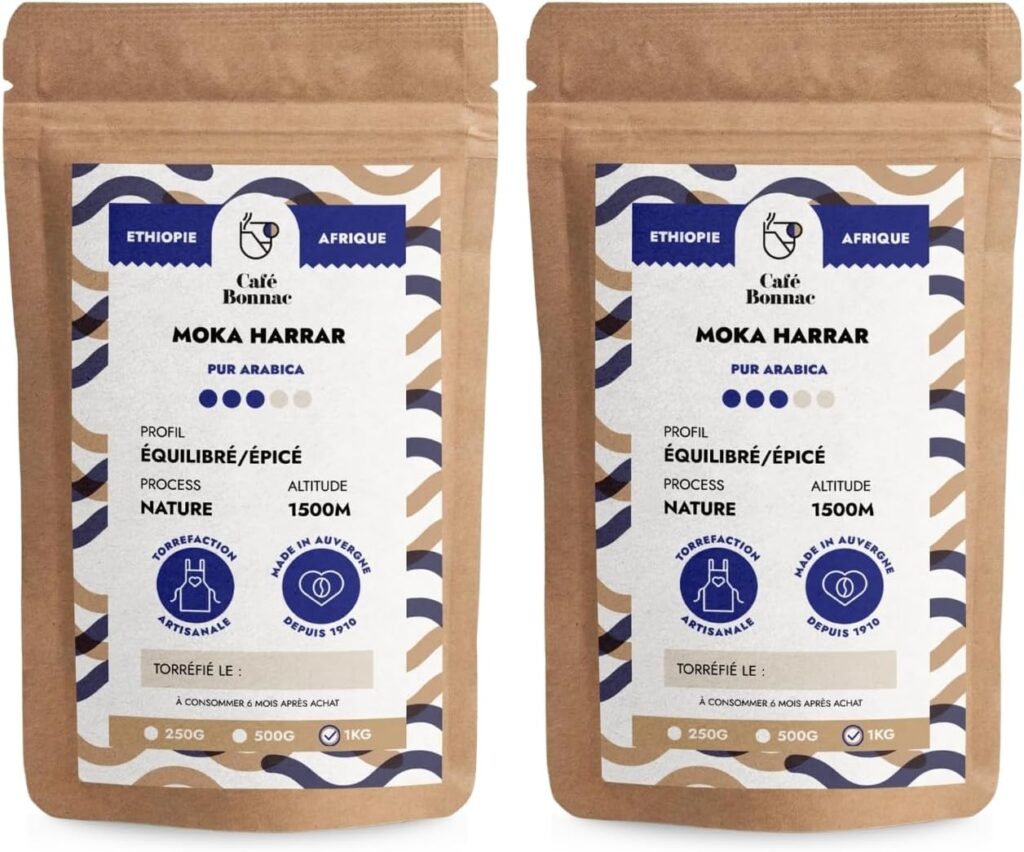 Café Bonnac : grains de café éthiopiens Harrar 100 % Arabica en torréfaction artisanale