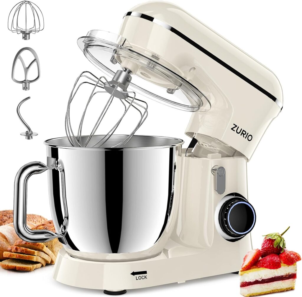 Pâtissier Robot 1300 W ZURIO avec 10 vitesses et accessoires pour la cuisine portable.