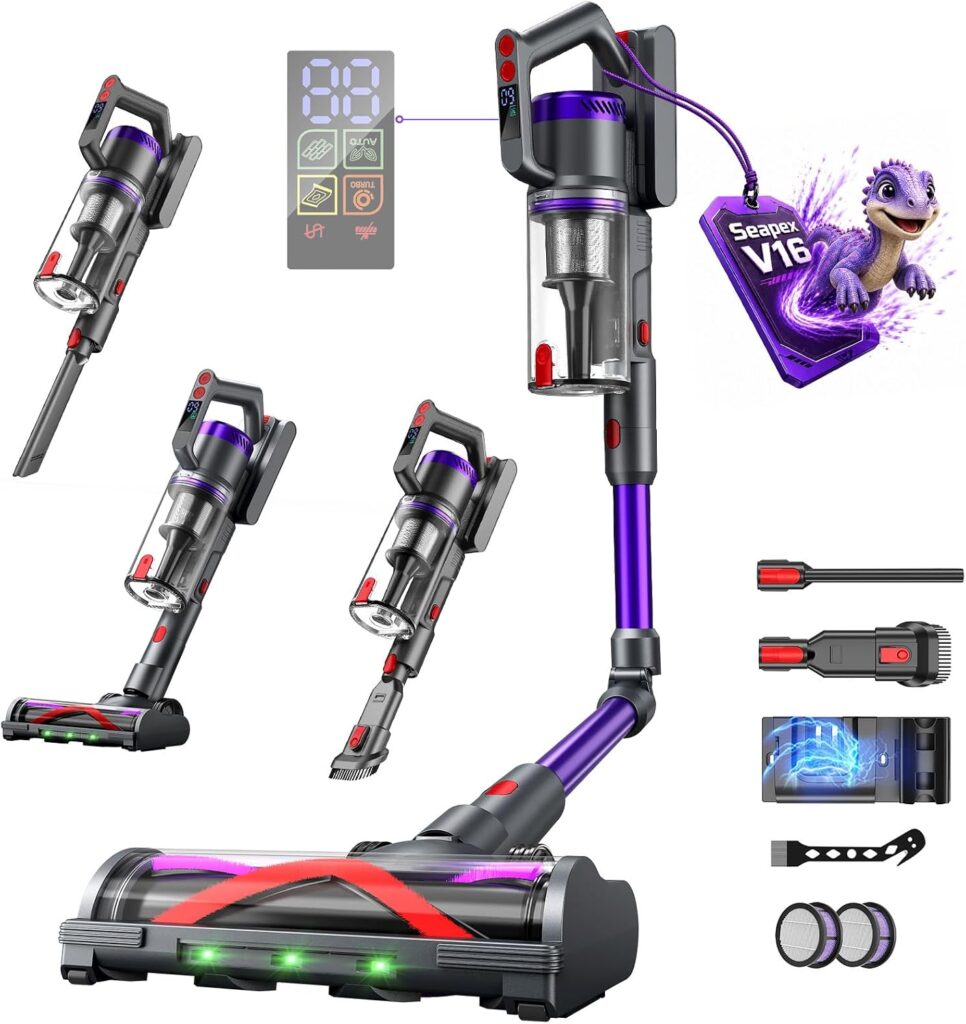 Aspirateur sans fil puissant avec affichage LED intelligent et station de charge pour sols durs et tapis