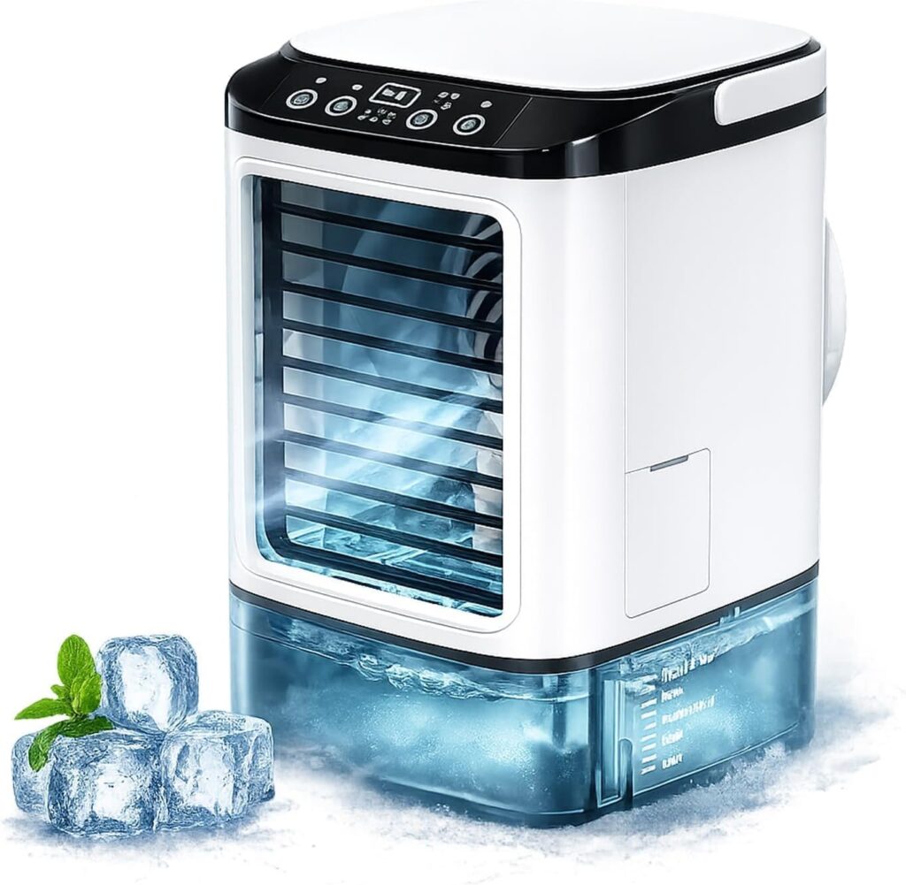 Un nouveau climatiseur mobile sans drainage avec mode de refroidissement, LED et capacité de 900 ml disponible sur le marché.