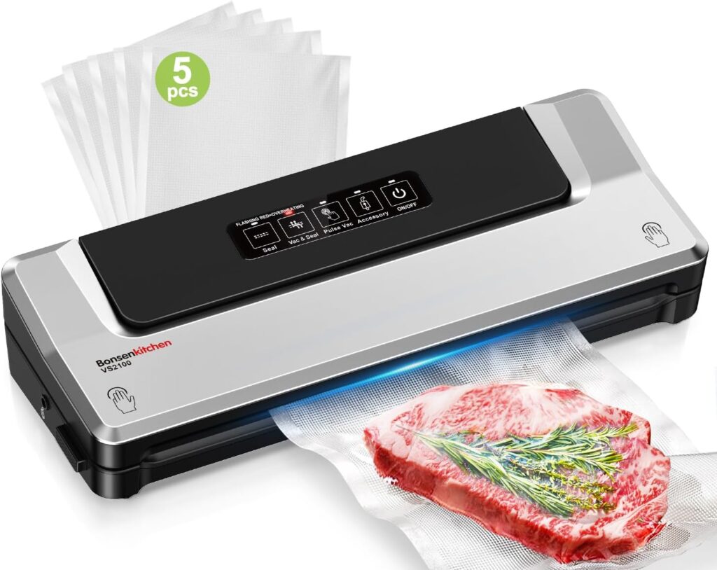 Bonsenkitchen VS2100 : Scellant sous vide pour la conservation des aliments, 5 sachets inclus
