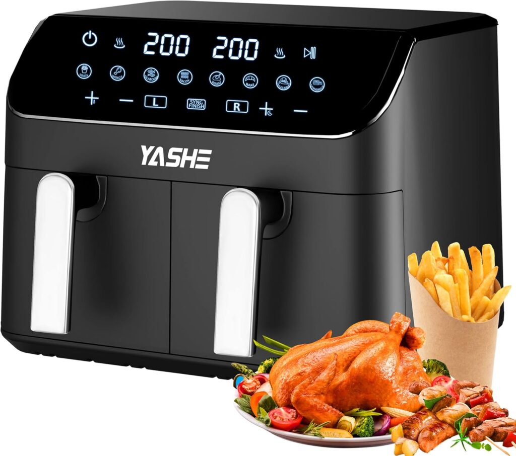 Lancement de la friteuse YASHE Dual Zone 9L avec 8 programmes de cuisson et fonctions innovantes.