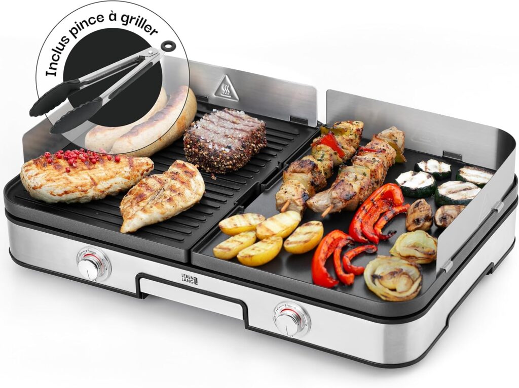 L’Electric Griddle LEBENLANG 2400W facilite la cuisson intérieure et extérieure en acier inoxydable.