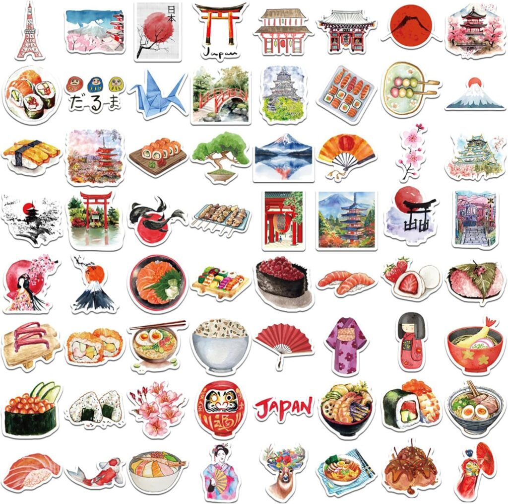 Stickers de voyage japonais pour ordinateurs portables : 64 pièces en vinyle étanche pour enfants et adultes