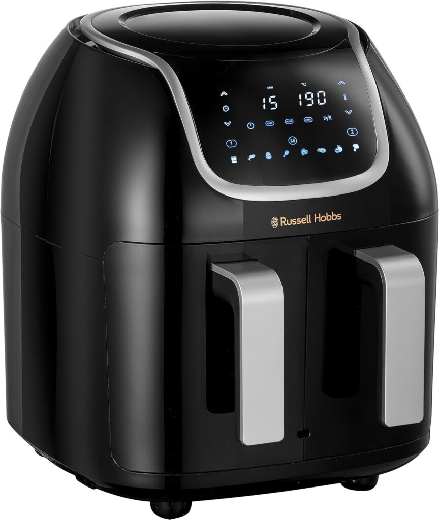 Russell Hobbs présente sa friteuse à air double tiroir Satisfry Snappi, 8 fonctions et 8.5L total.