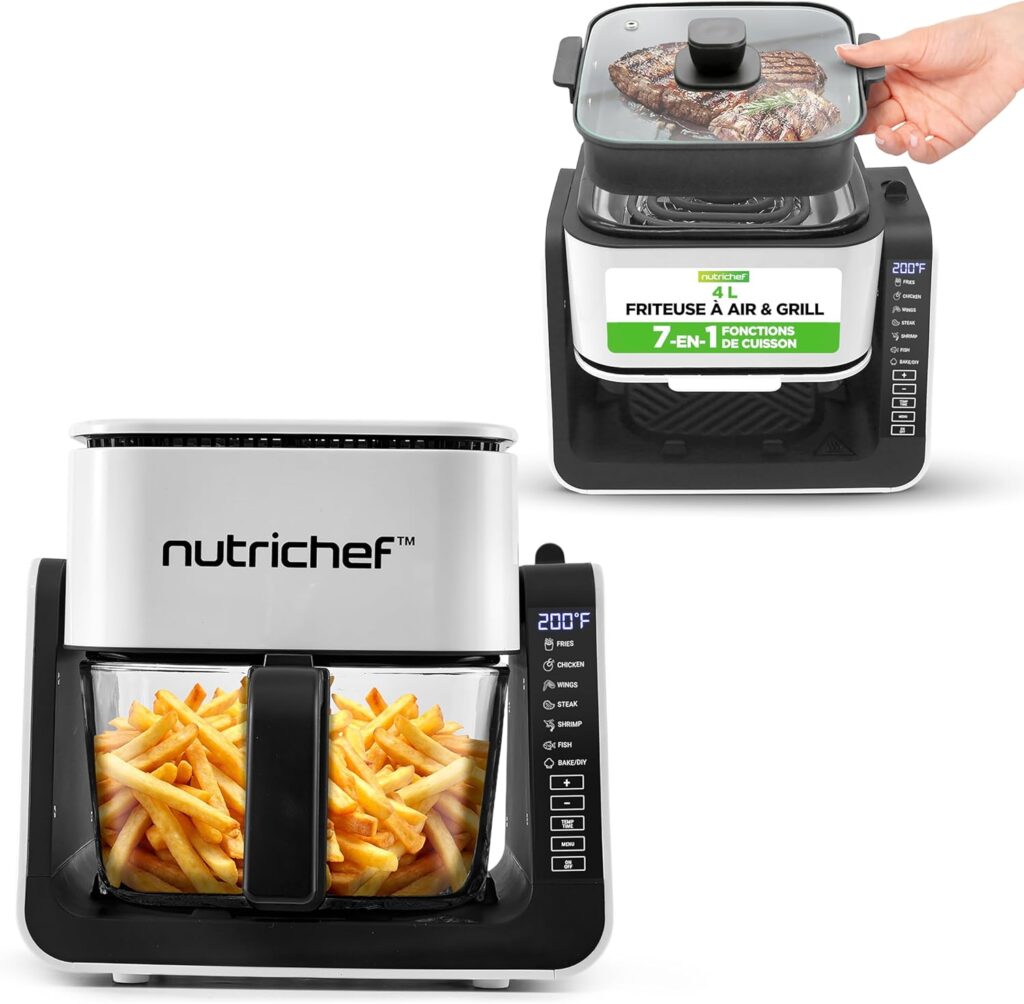 NutriChef lance un friteuse à air de 1500W avec grill et bol en verre de 4L.