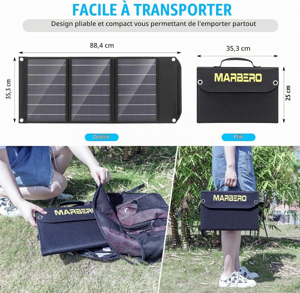 Station électrique portable Marbero 26.400mAh avec panneau solaire de 30W pour camping et urgences.