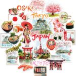 Navy Peony : 29 autocollants de voyage du Japon pour le scrapbooking et les carnets.