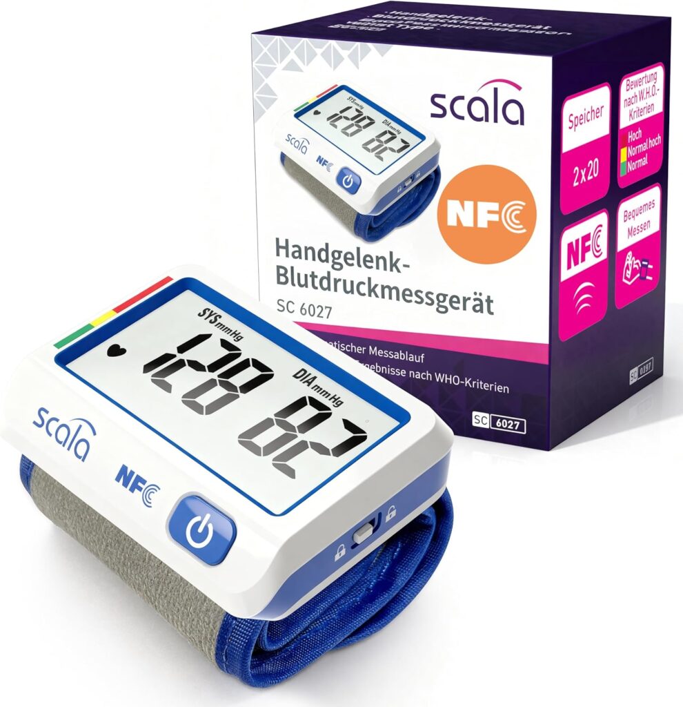 Nouveau moniteur de pression artérielle numérique SC 6027 NFC avec transfert de données via application.
