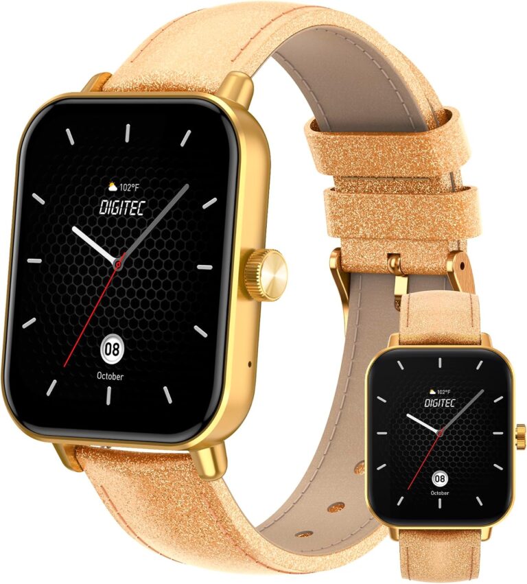 Lancement de la montre connectée Digitec Square Gold avec bracelet en cuir doré pour femmes.