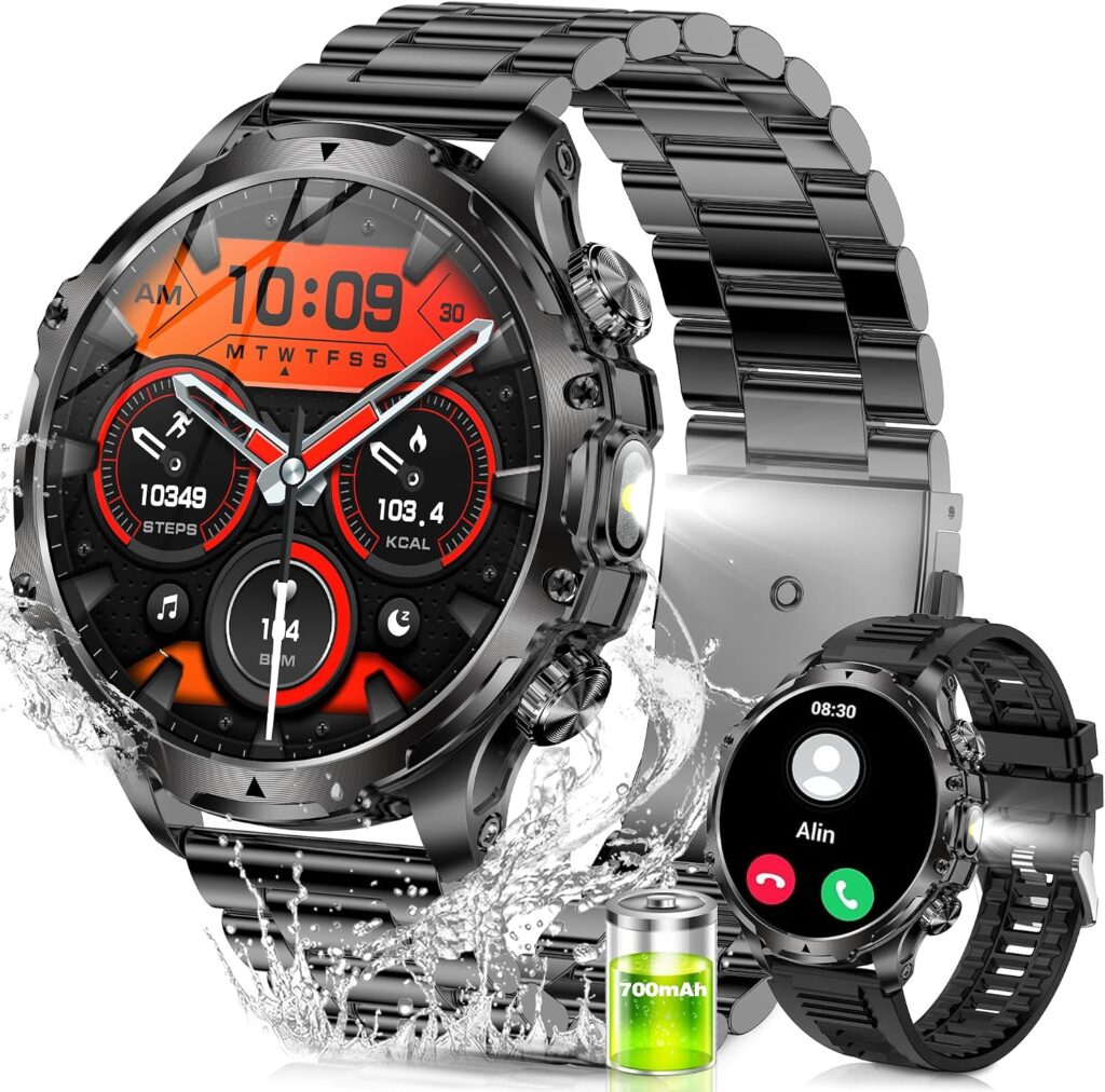 Montre connectée pour hommes avec écran 1,9 pouce, fonctions de santé et étanchéité IP68.