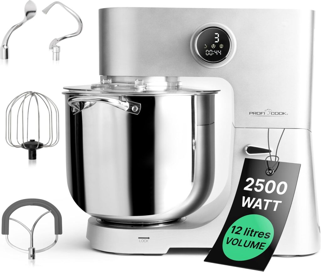 Profi Cook PC KM 1254 : robot culinaire de 12 L avec moteur de 2500W pour 8,5 kg de pâte
