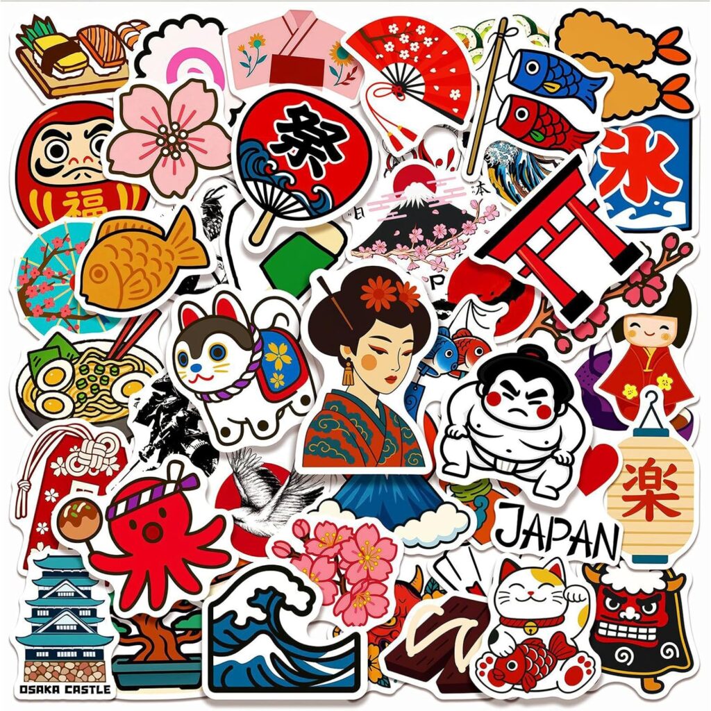 Stickers japonais étanches : 100 autocollants pour ordinateurs, bouteilles et véhicules.