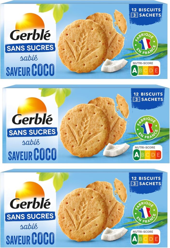 GERBLÉ lance des biscuits coco sans sucre ni huile de palme, Nutri-Score A, en sachets individuels.