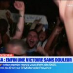 Fête de soutien à l&rsquo;OM devant le CEPAC Vélodrome, rassemblement de nombreux supporters.