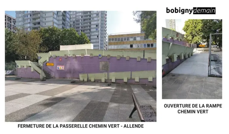 Démolition de la passerelle Allende à Bobigny : début des travaux par la ville.