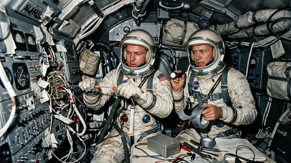 Astronautes sauvent la mission Gemini 7 en utilisant des ressources improvisées.