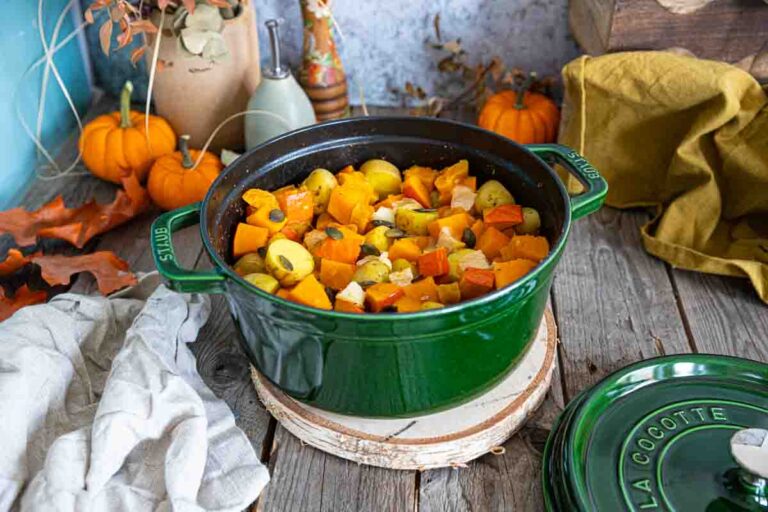 Poêlée de pommes de terre et potimarron au munster, plat d’automne en Alsace.