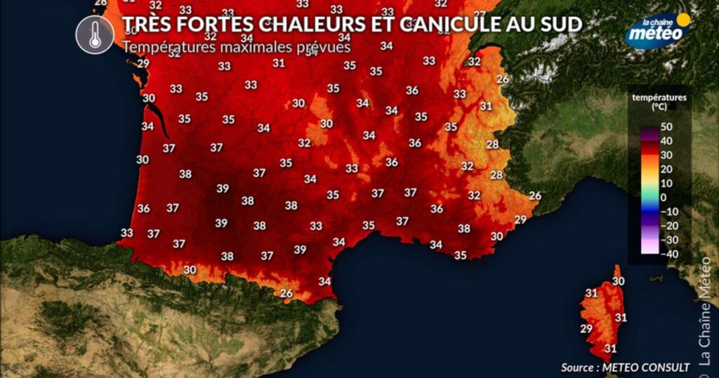 Chaleurs extrêmes au sud : plusieurs départements frôlent les seuils caniculaires.