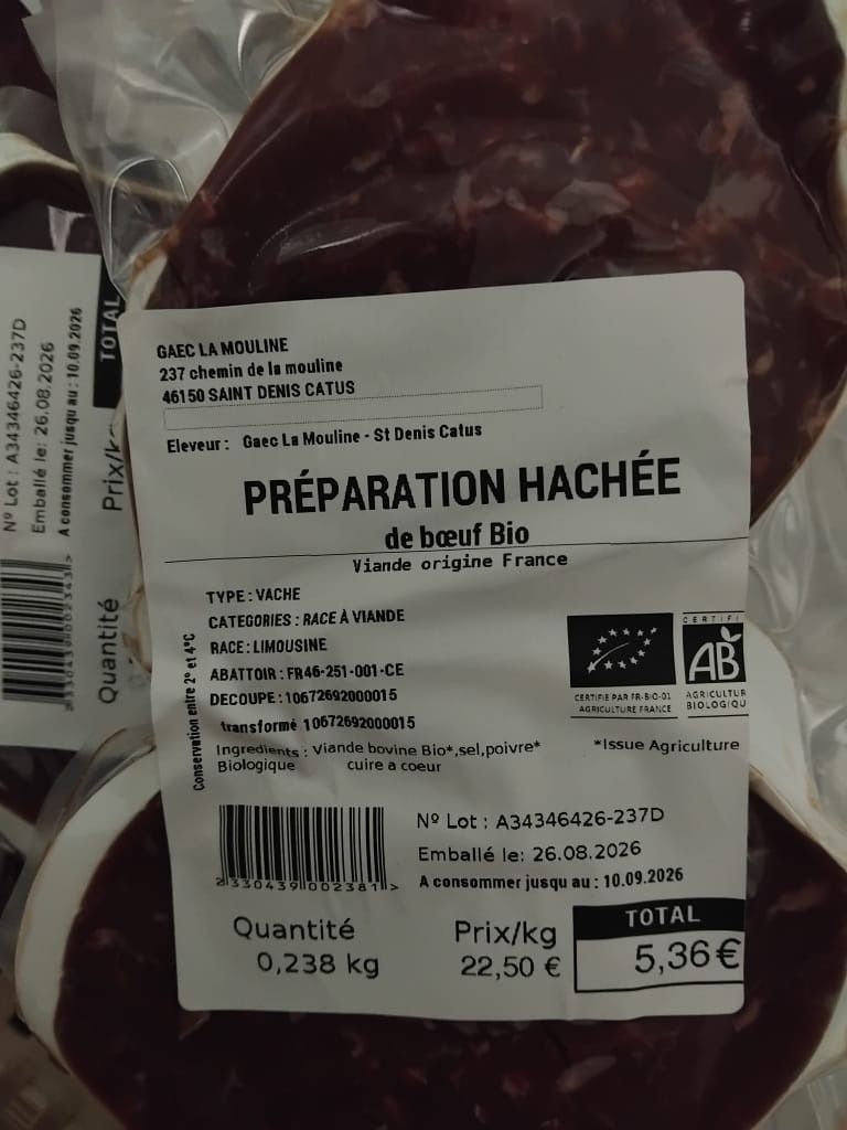 Rappel Consommateur – Détail Préparation hachée de bœuf SAS DE LA FOURCHE A LA FOURCHETTE EN BOURIANE