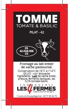 Rappel Consommateur – Détail TOMME TOMATE&BASILIC FROMAGERIE LES 4 FERMES