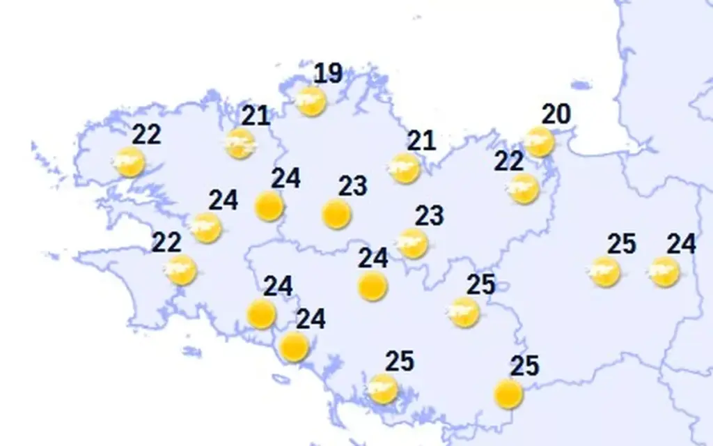 Météo Bretagne : températures atteignant 25 degrés ce samedi avec un retour de la chaleur.