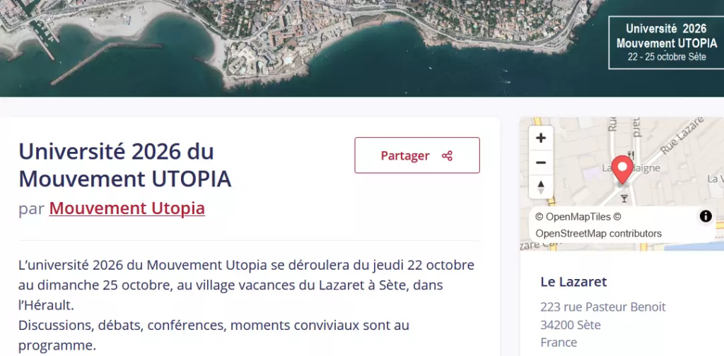 Université Utopia à Sète : Programme académique du 22 au 25 octobre 2023.