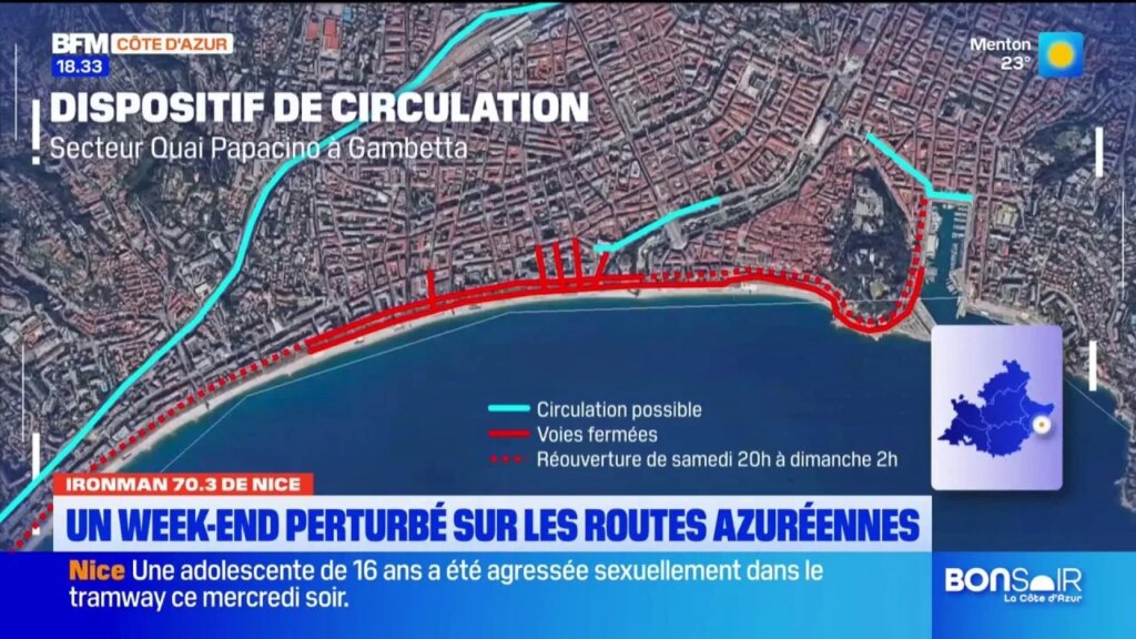 Perturbations sur les routes de Nice pendant l’Ironman 70.3, affectant la circulation locale.